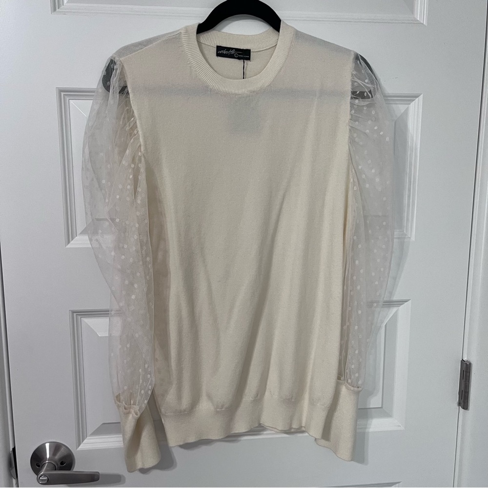Ontwelfth Women’s Soft Ivory Lace Sweater Long Sleeve Large New